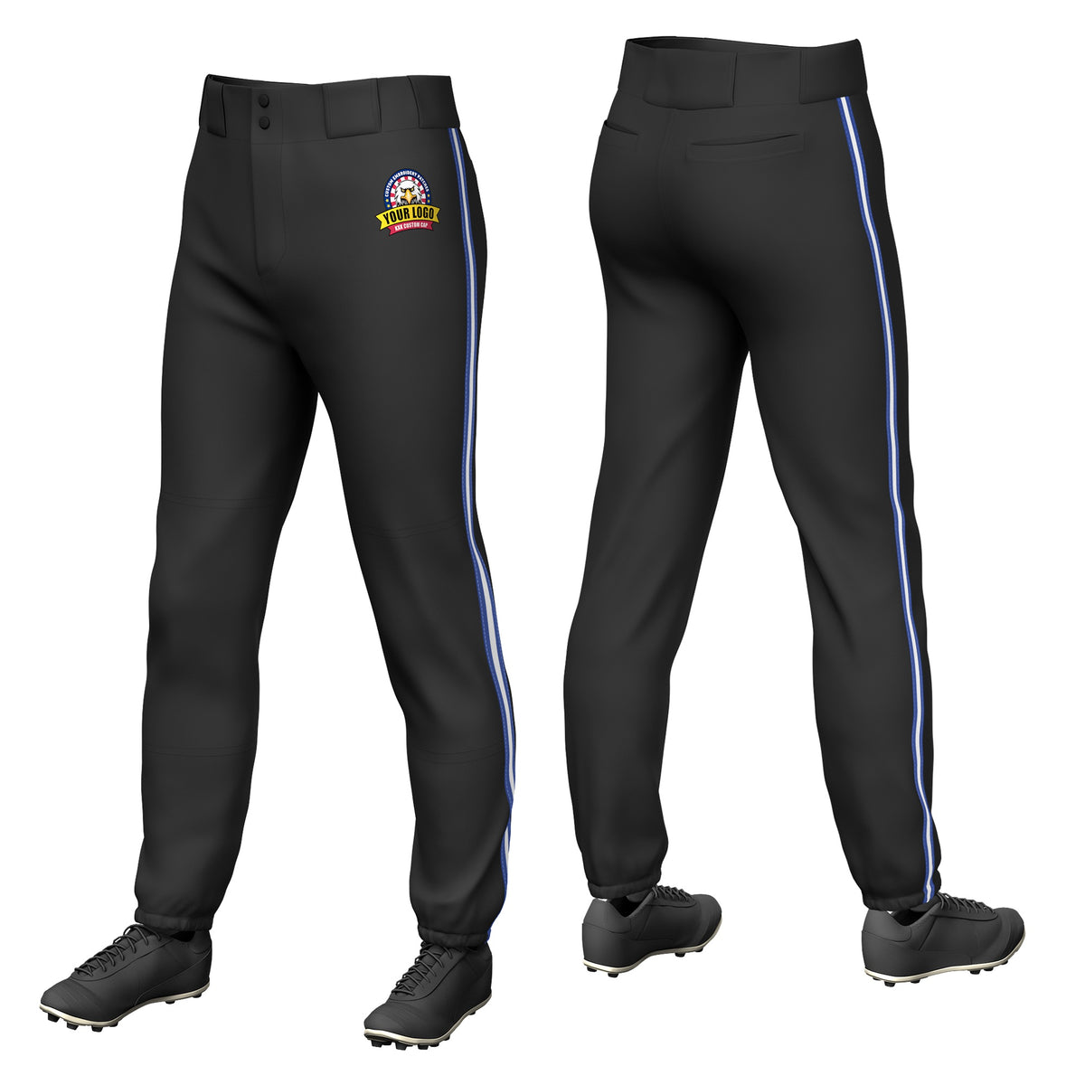 Custom Black Royal Blue-White-Royal Blue Classic Fit Stretch Practice Pull-up Baseball Pants