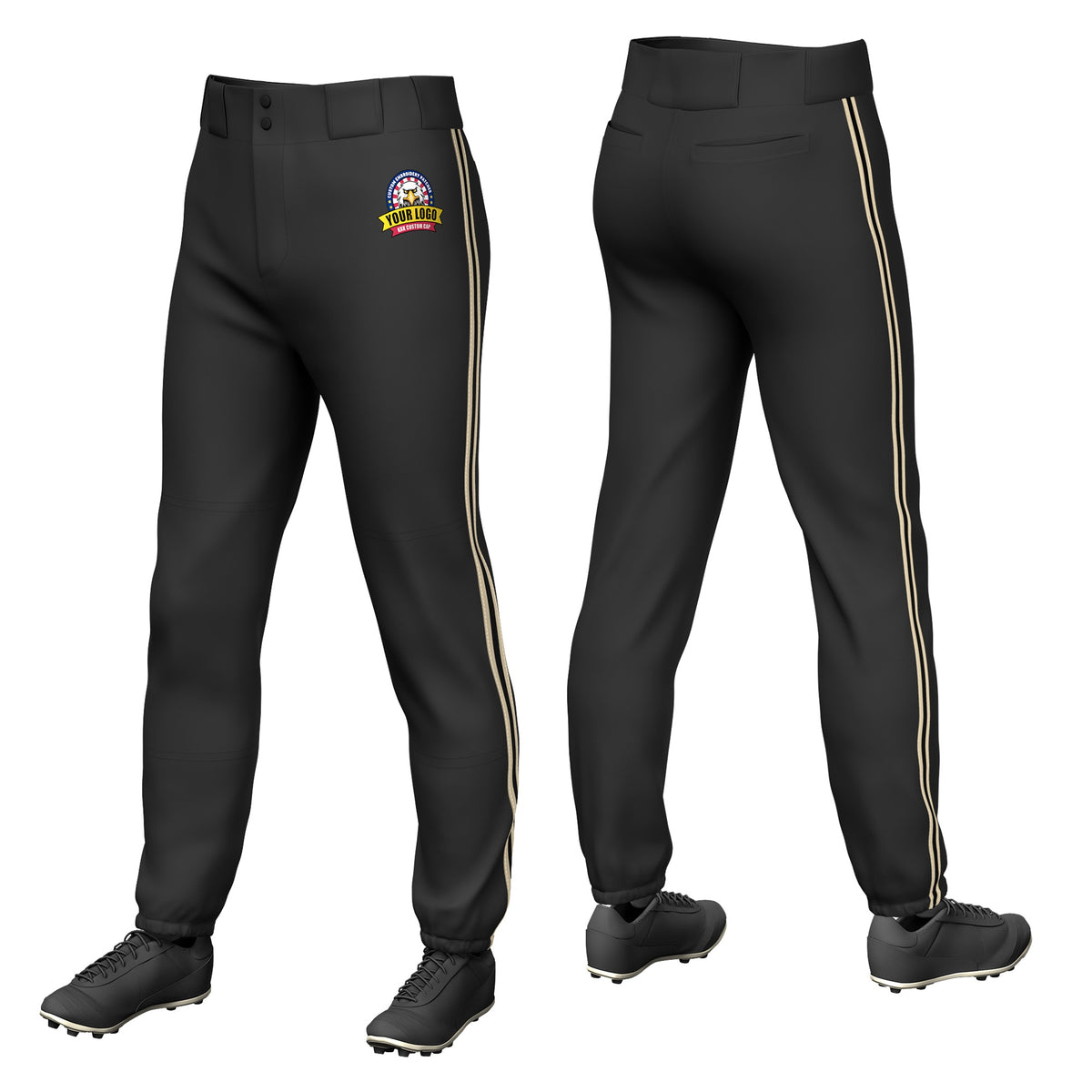 Custom Black Khaki-Black-Khaki Classic Fit Stretch Practice Pull-up Baseball Pants