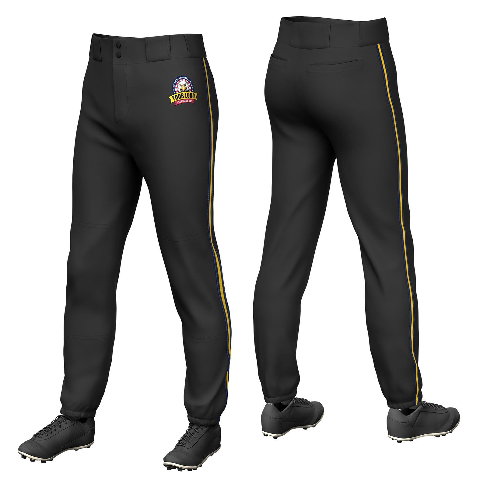 Custom Black Navy-Gold01-Navy Classic Fit Stretch Practice Pull-up Baseball Pants