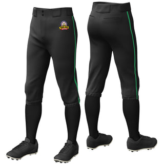 Custom Black Kelly Green Piping Classic Fit Stretch Practice Knickers Baseball Pants