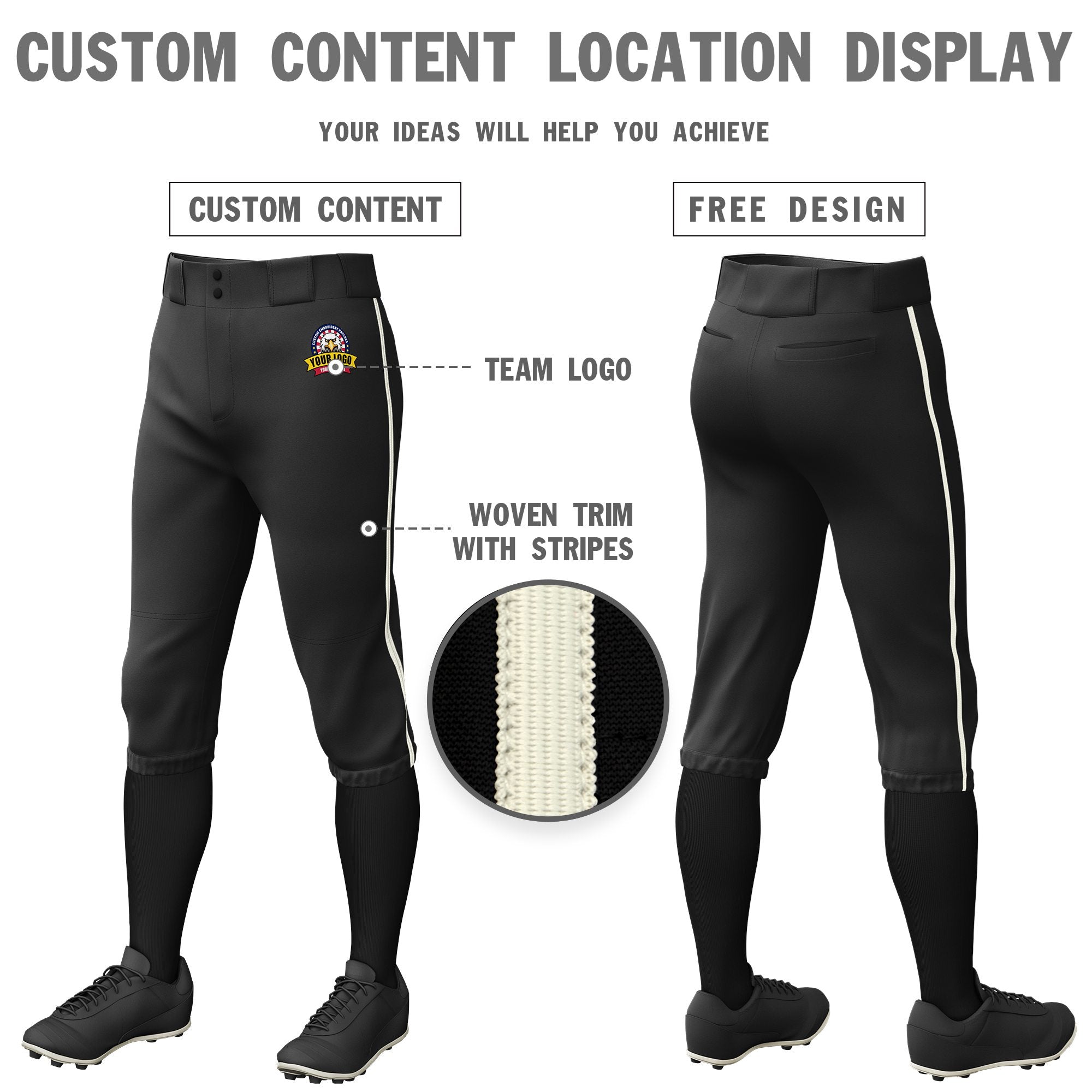 Custom Black Cream Classic Fit Stretch Practice Knickers Baseball Pants