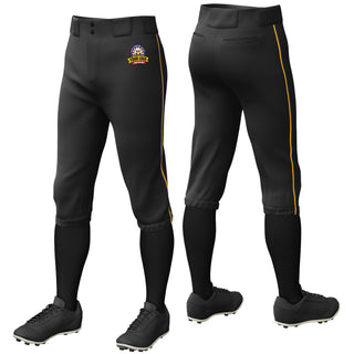 Pantalones de béisbol de práctica elásticos, de corte clásico, con ribetes negros, azul marino y amarillos, personalizados