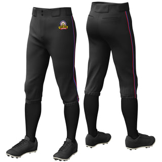 Pantalones de béisbol de práctica elásticos, de corte clásico, con ribetes en azul rey y rojo, personalizados, en negro