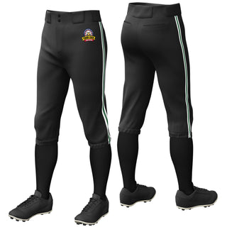 Custom Black White-Green-White Piping Classic Fit Stretch Practice Knickers Baseball Pants