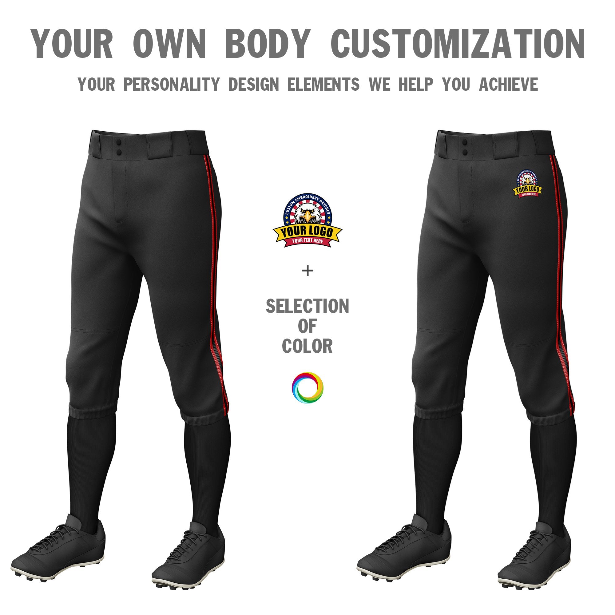 Custom Black Red-Black-Red Classic Fit Stretch Practice Knickers Baseball Pants