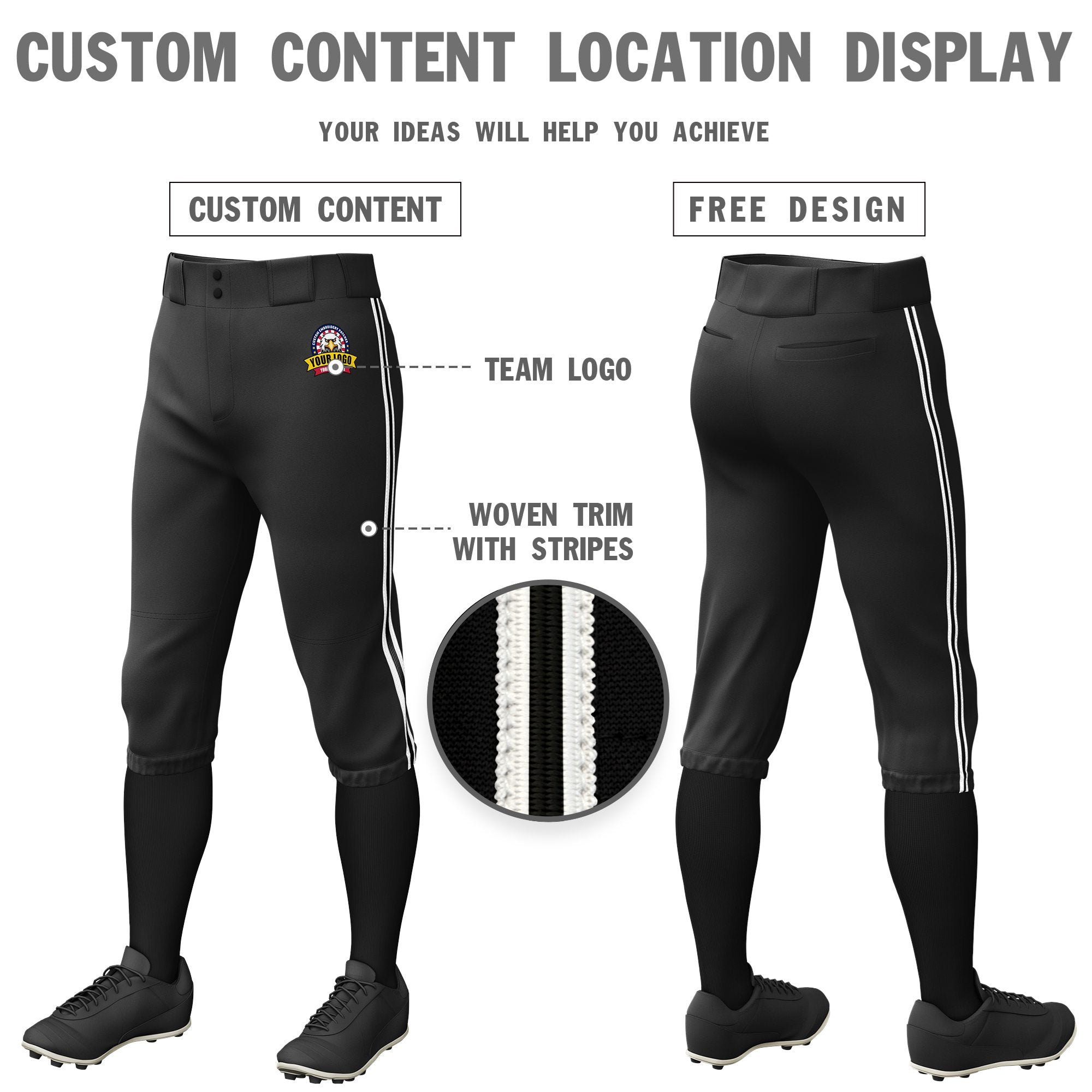 Custom Black White-Black-White Classic Fit Stretch Practice Knickers Baseball Pants