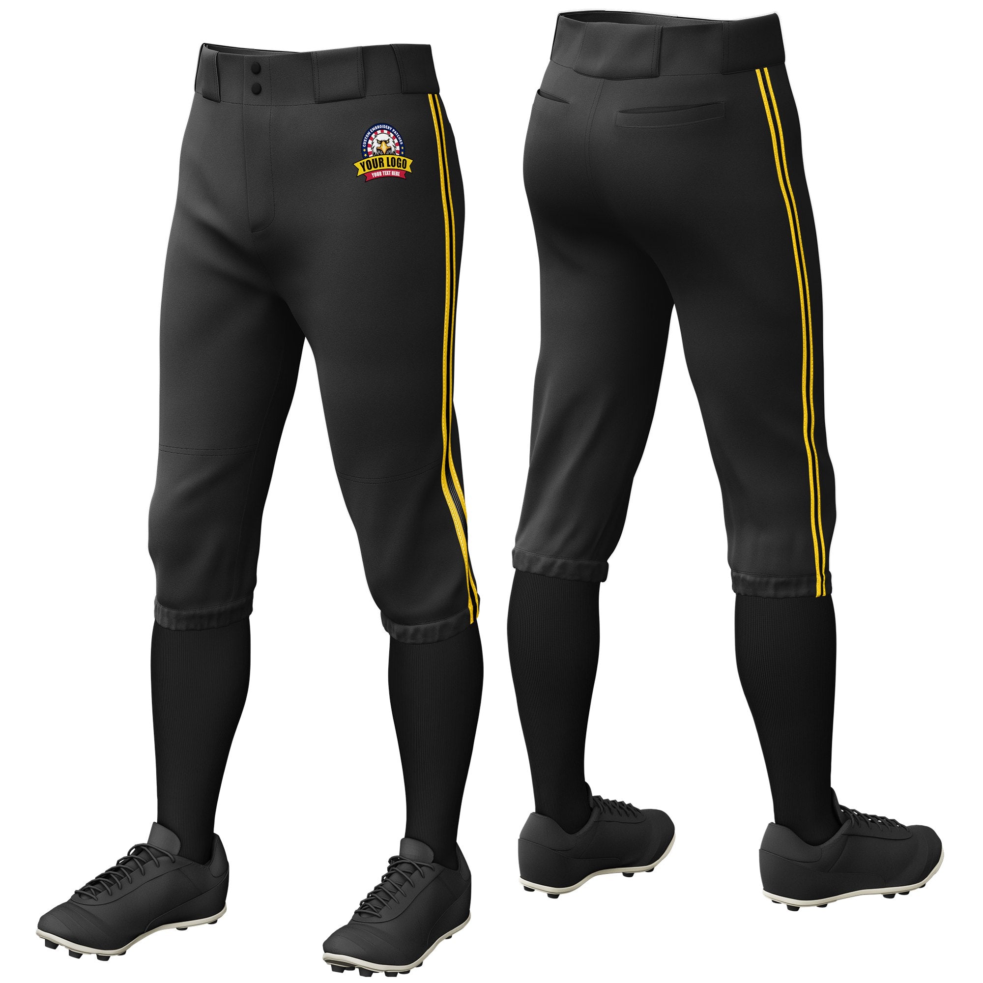 Custom Black Gold01-Black-Gold01 Classic Fit Stretch Practice Knickers Baseball Pants