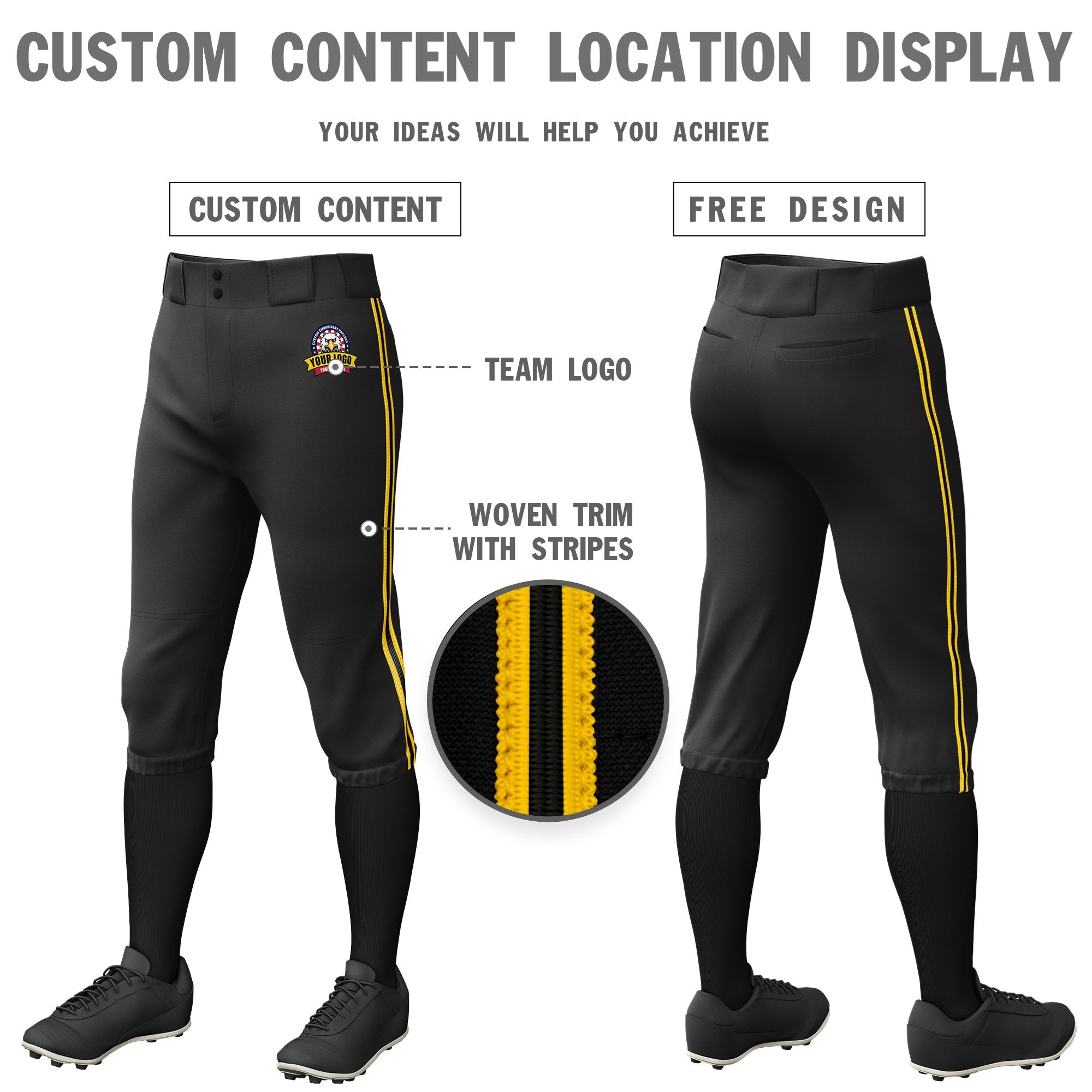 Custom Black Gold01-Black-Gold01 Classic Fit Stretch Practice Knickers Baseball Pants