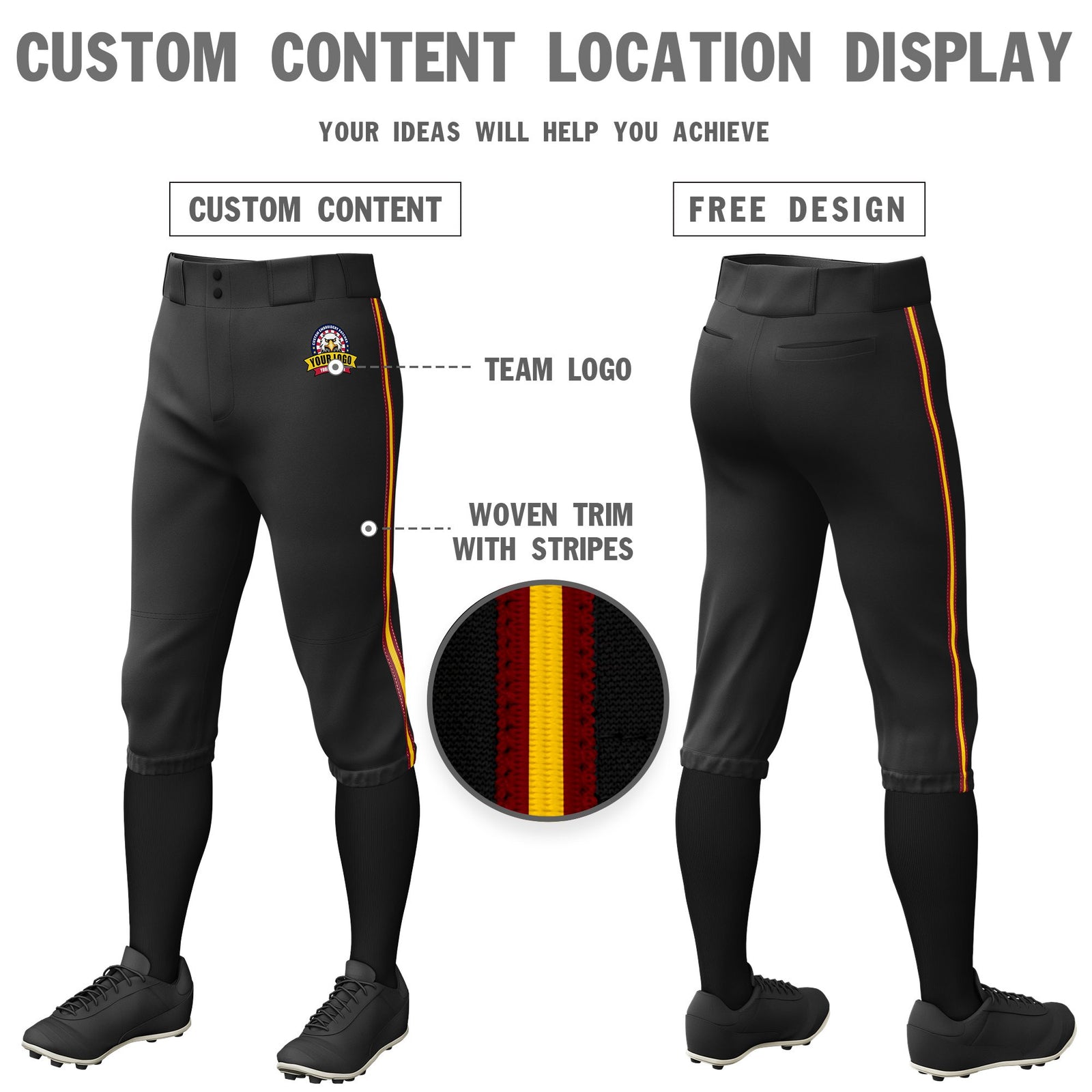 Custom Black Red-Gold01-Red Classic Fit Stretch Practice Knickers Baseball Pants