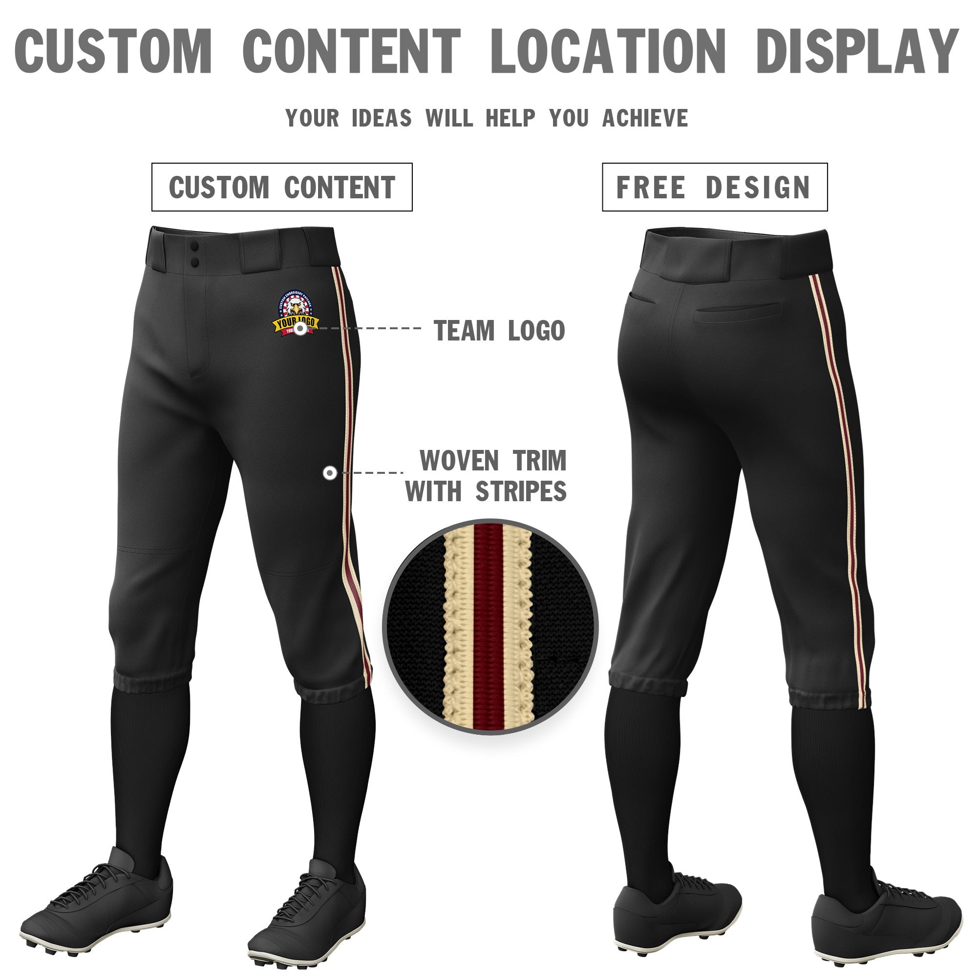 Custom Black Khaki-Crimson-Khaki Classic Fit Stretch Practice Knickers Baseball Pants