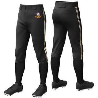 Custom Black Khaki-Black-Khaki Piping Classic Fit Stretch Practice Knickers Baseball Pants