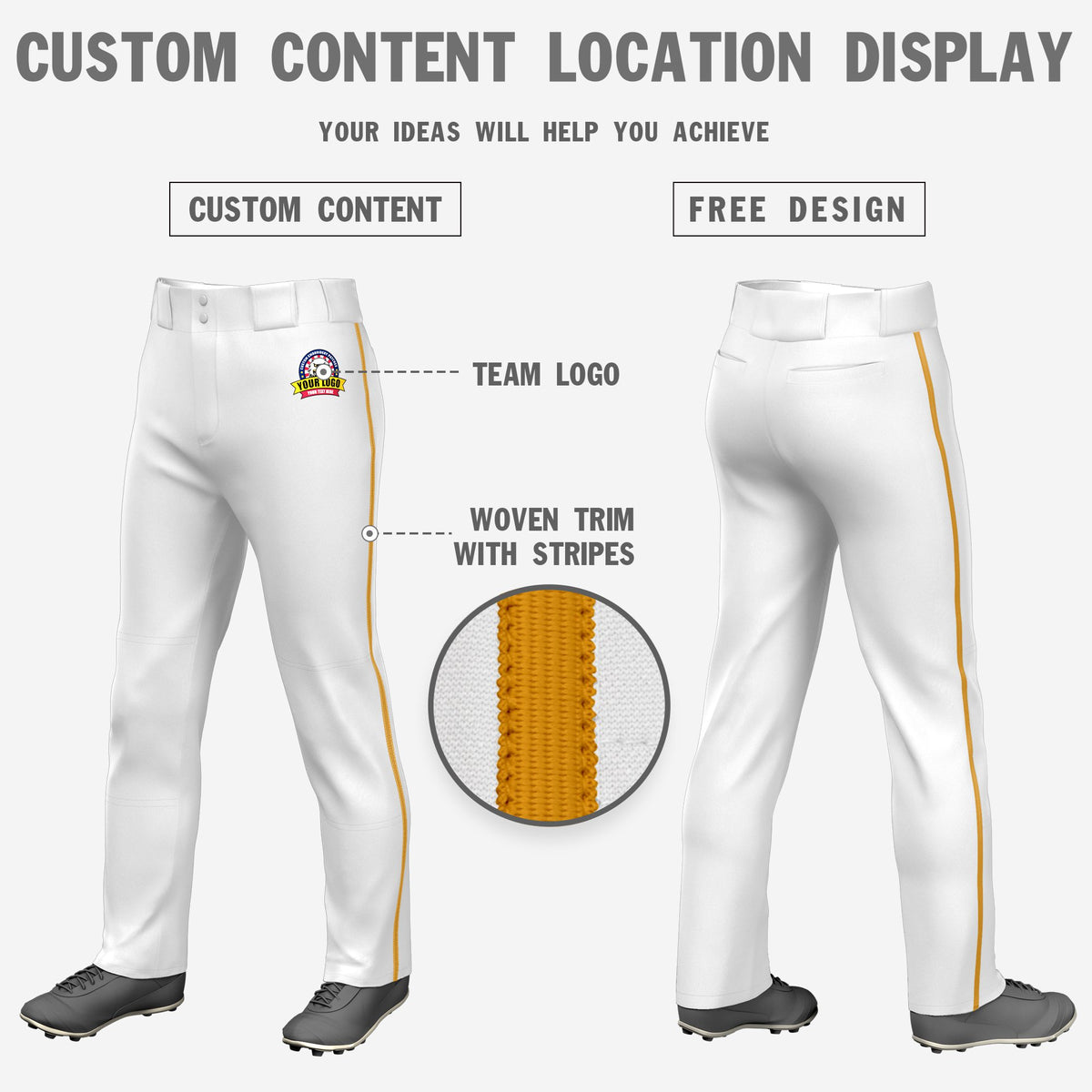 Custom White Old Gold Classic Fit Stretch Practice Loose-fit Baseball Pants