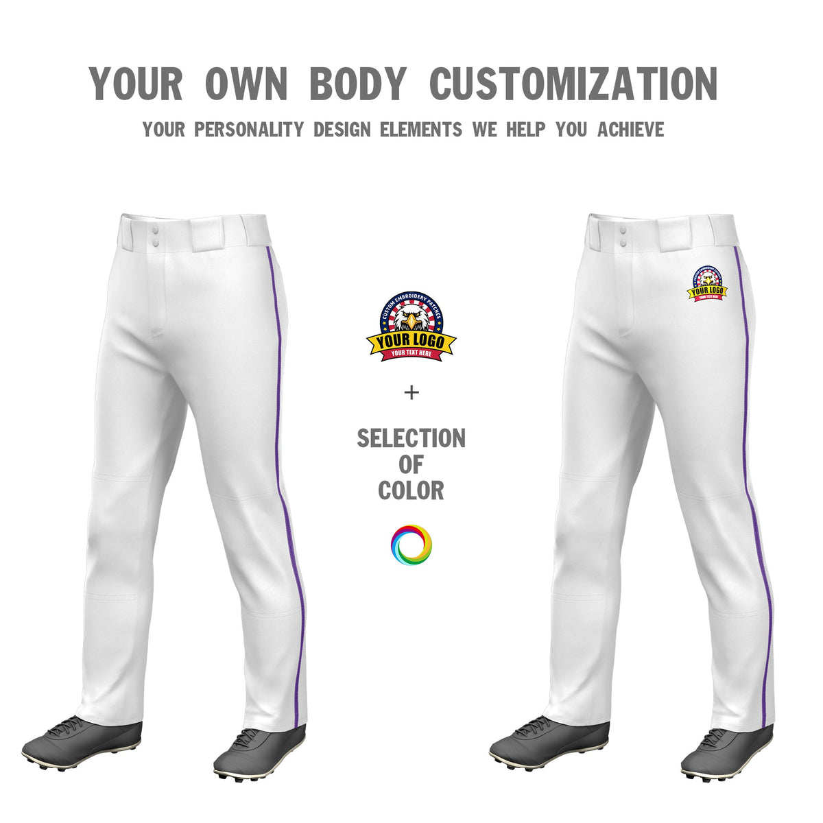 Custom White Purple Classic Fit Stretch Practice Loose-fit Baseball Pants