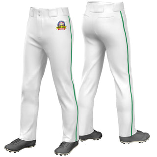 Pantalones de béisbol holgados, elásticos, de ajuste clásico, con ribete verde Kelly blanco personalizado