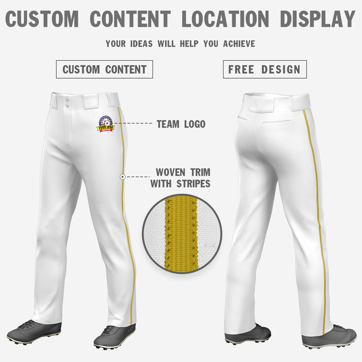Custom White Old Gold Classic Fit Stretch Practice Loose-fit Baseball Pants