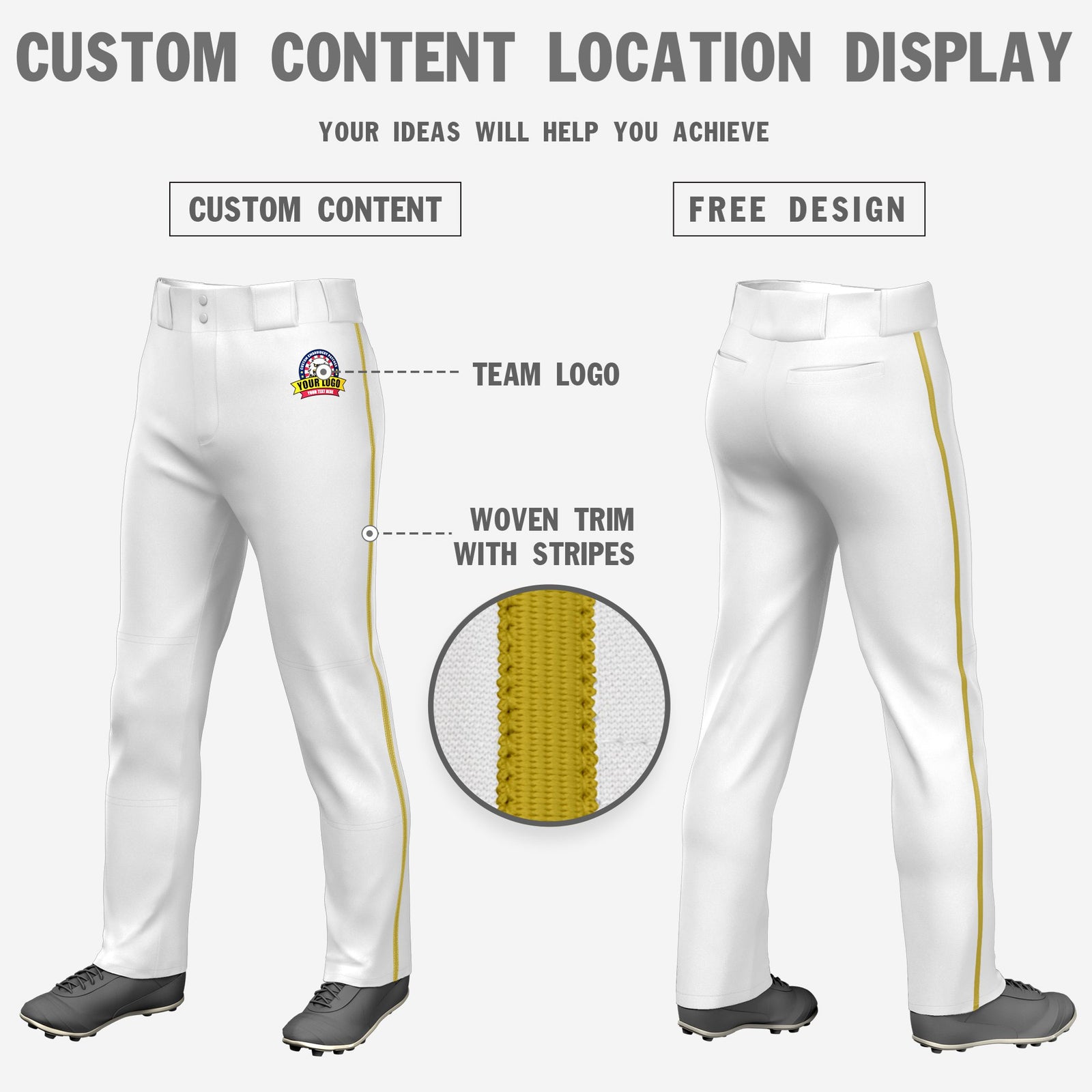 Custom White Old Gold Classic Fit Stretch Practice Loose-fit Baseball Pants
