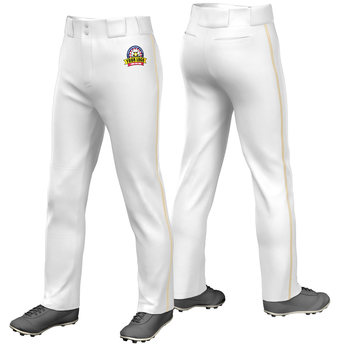 Custom White Khaki Classic Fit Stretch Practice Loose-fit Baseball Pants