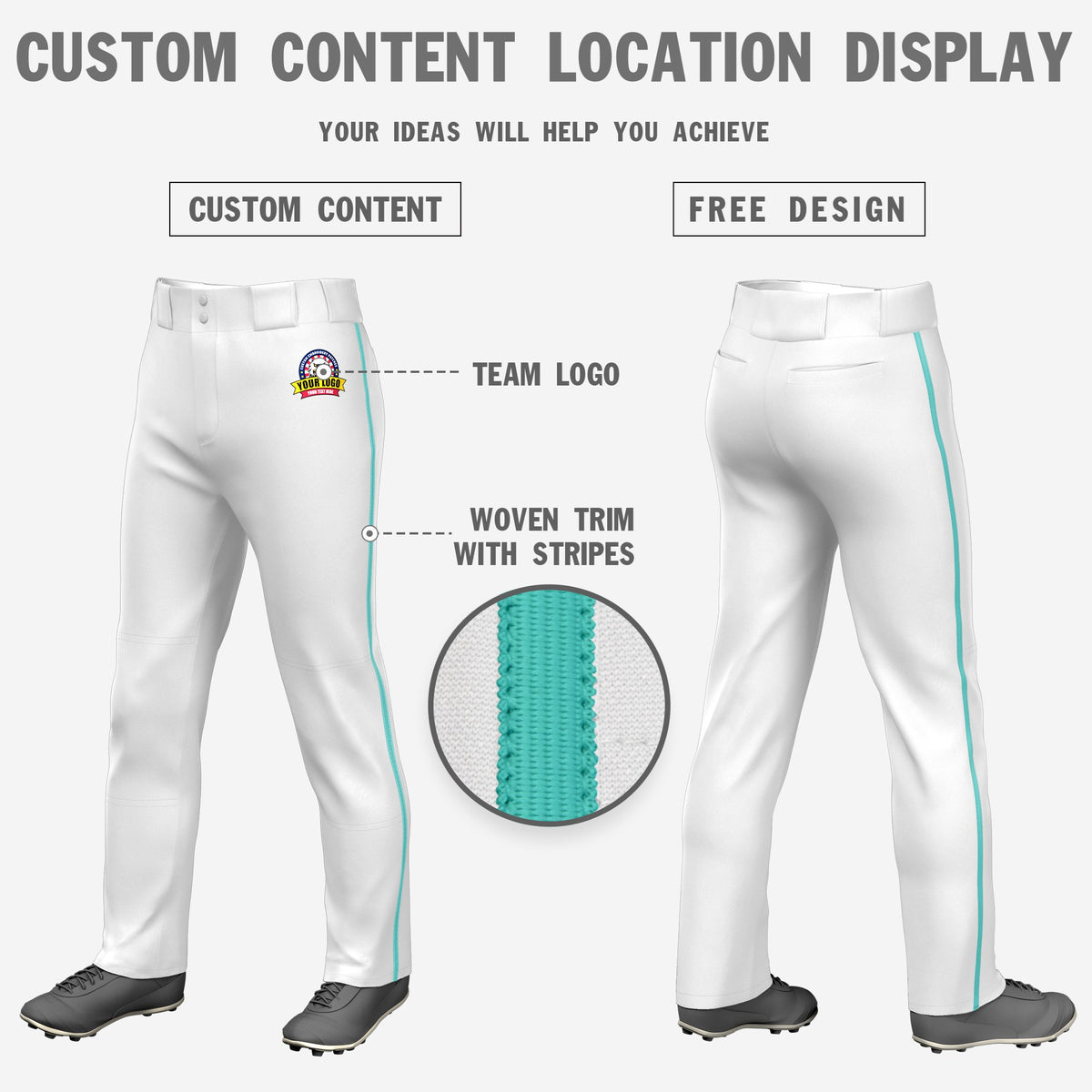 Custom White Bright Green Blue Classic Fit Stretch Practice Loose-fit Baseball Pants