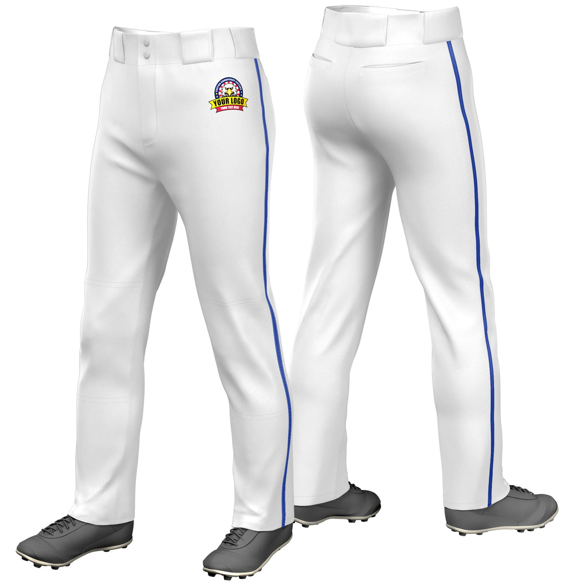 Custom White Royal Blue Classic Fit Stretch Practice Loose-fit Baseball Pants