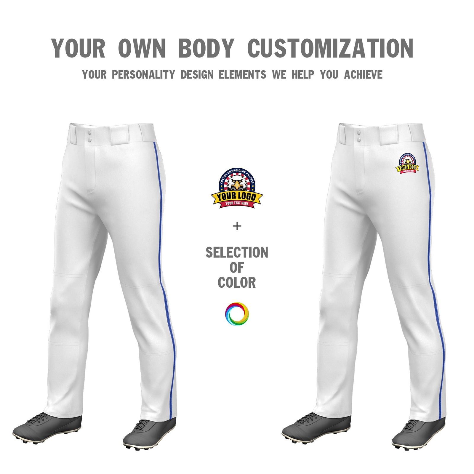 Custom White Royal Blue Classic Fit Stretch Practice Loose-fit Baseball Pants