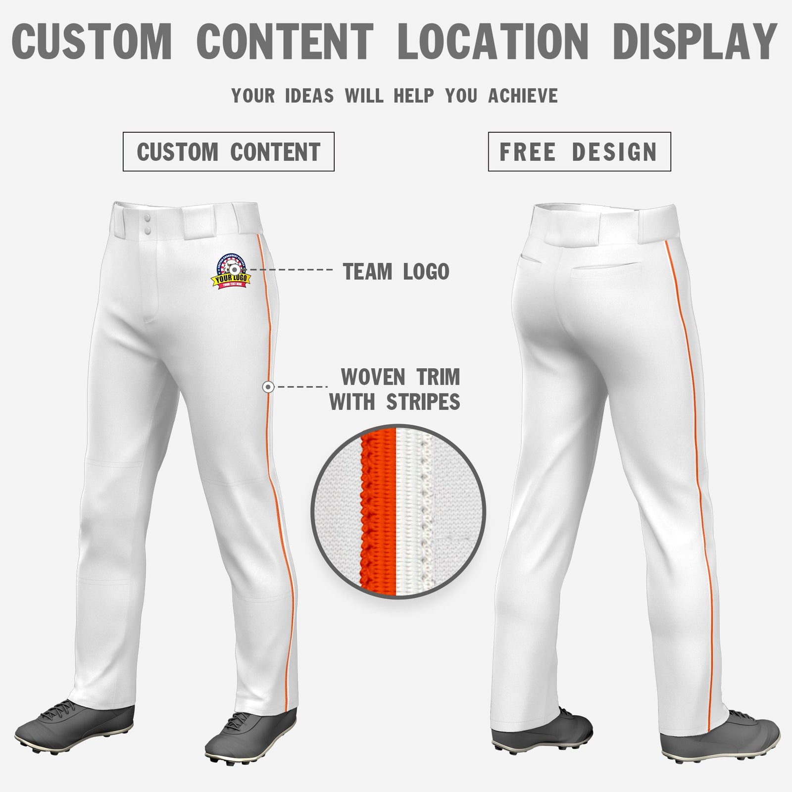 Custom White Orange-White Classic Fit Stretch Practice Loose-fit Baseball