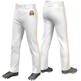 Pantalones de béisbol holgados, elásticos, de ajuste clásico y con ribete blanco, personalizados en oro blanco 01