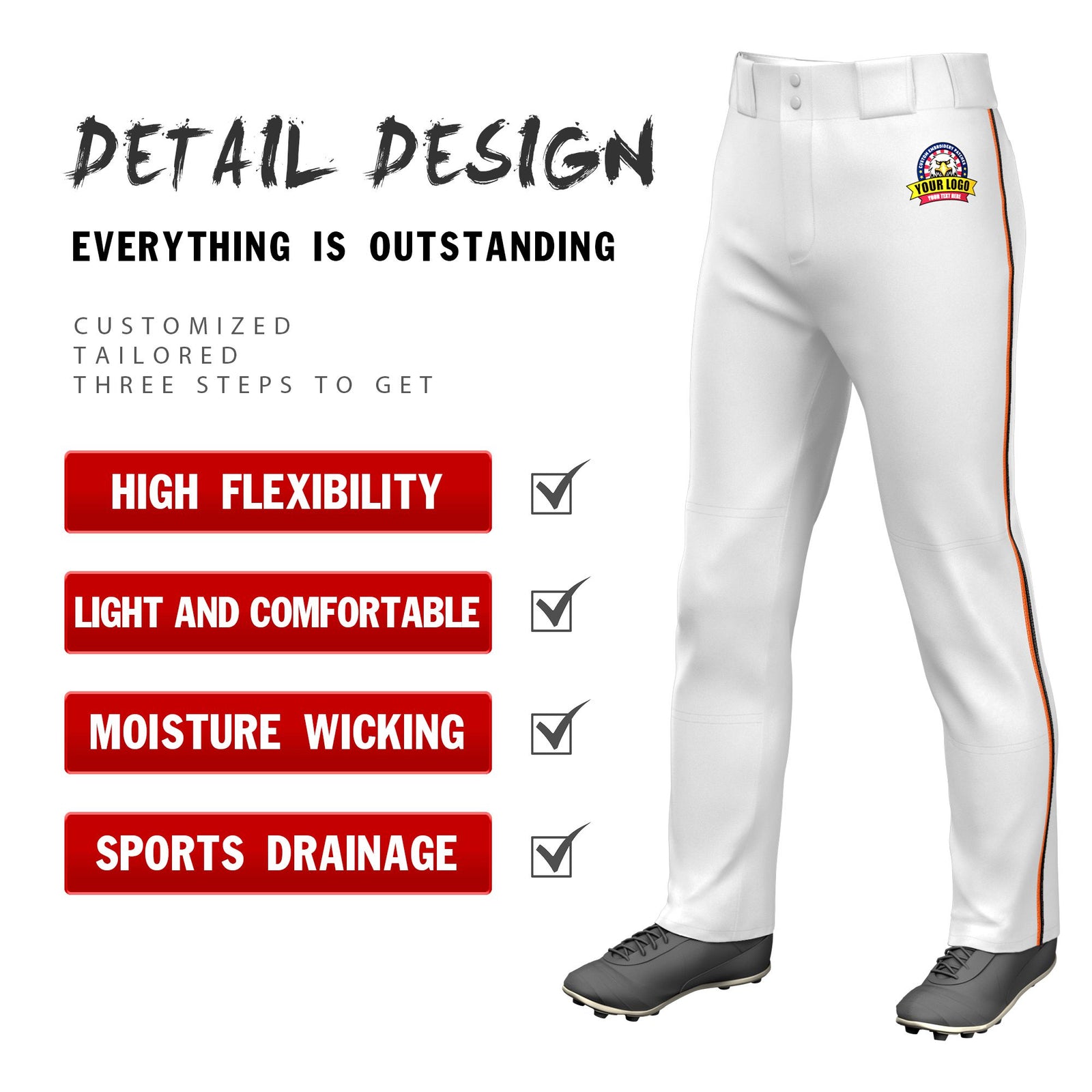 Custom White Orange-Black Classic Fit Stretch Practice Loose-fit Baseball
