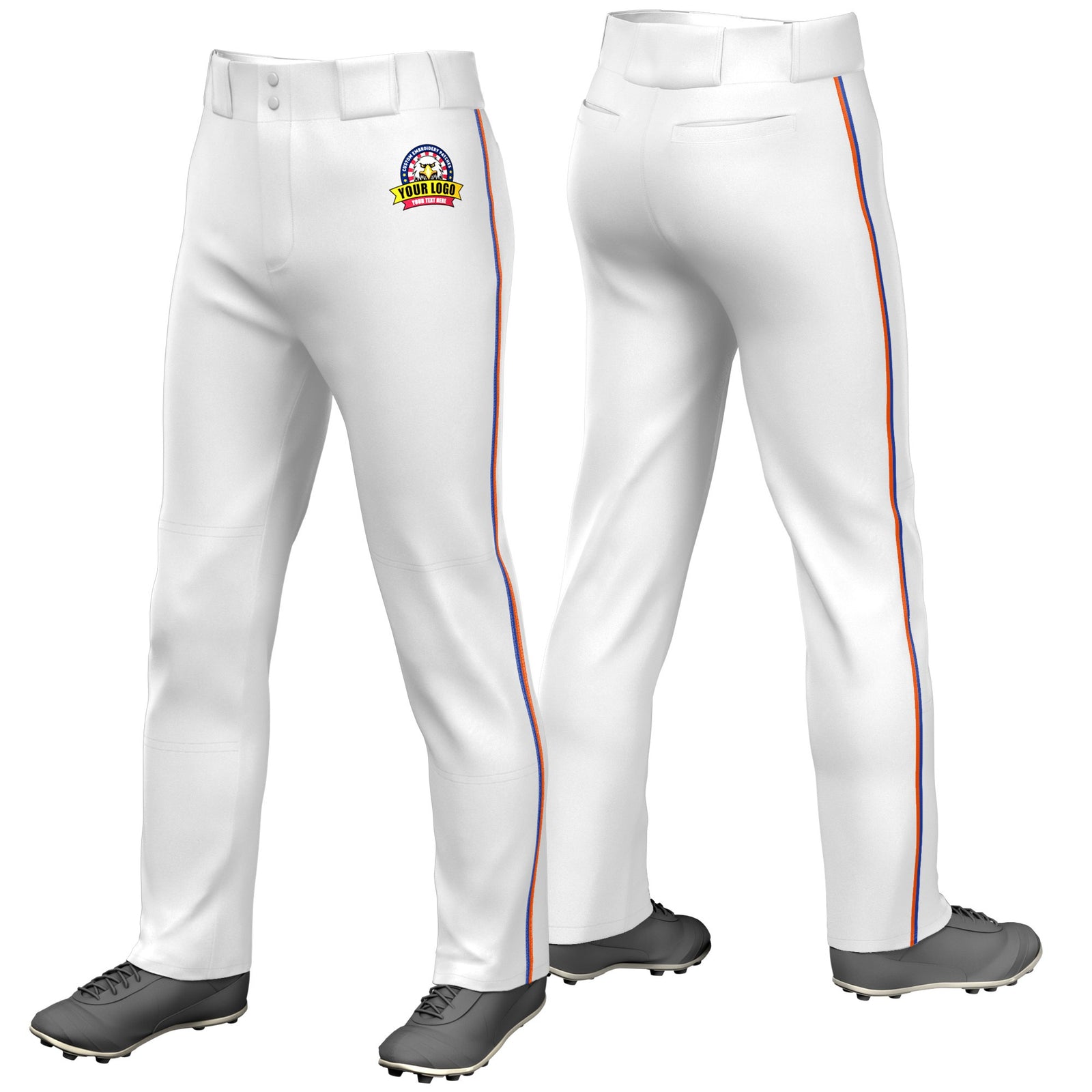 Custom White Royal Blue-Orange Classic Fit Stretch Practice Loose-fit Baseball