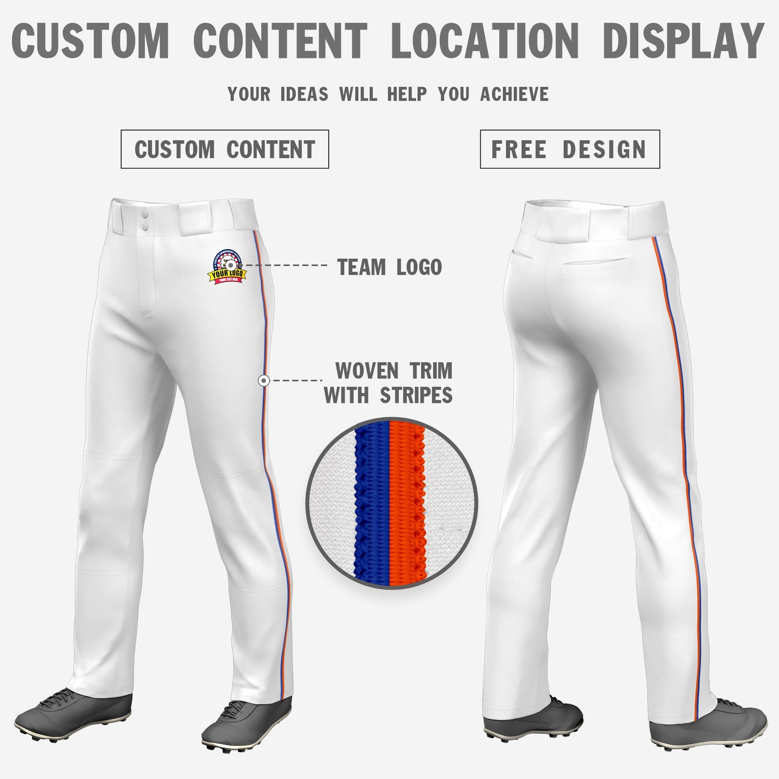 Custom White Royal Blue-Orange Classic Fit Stretch Practice Loose-fit Baseball