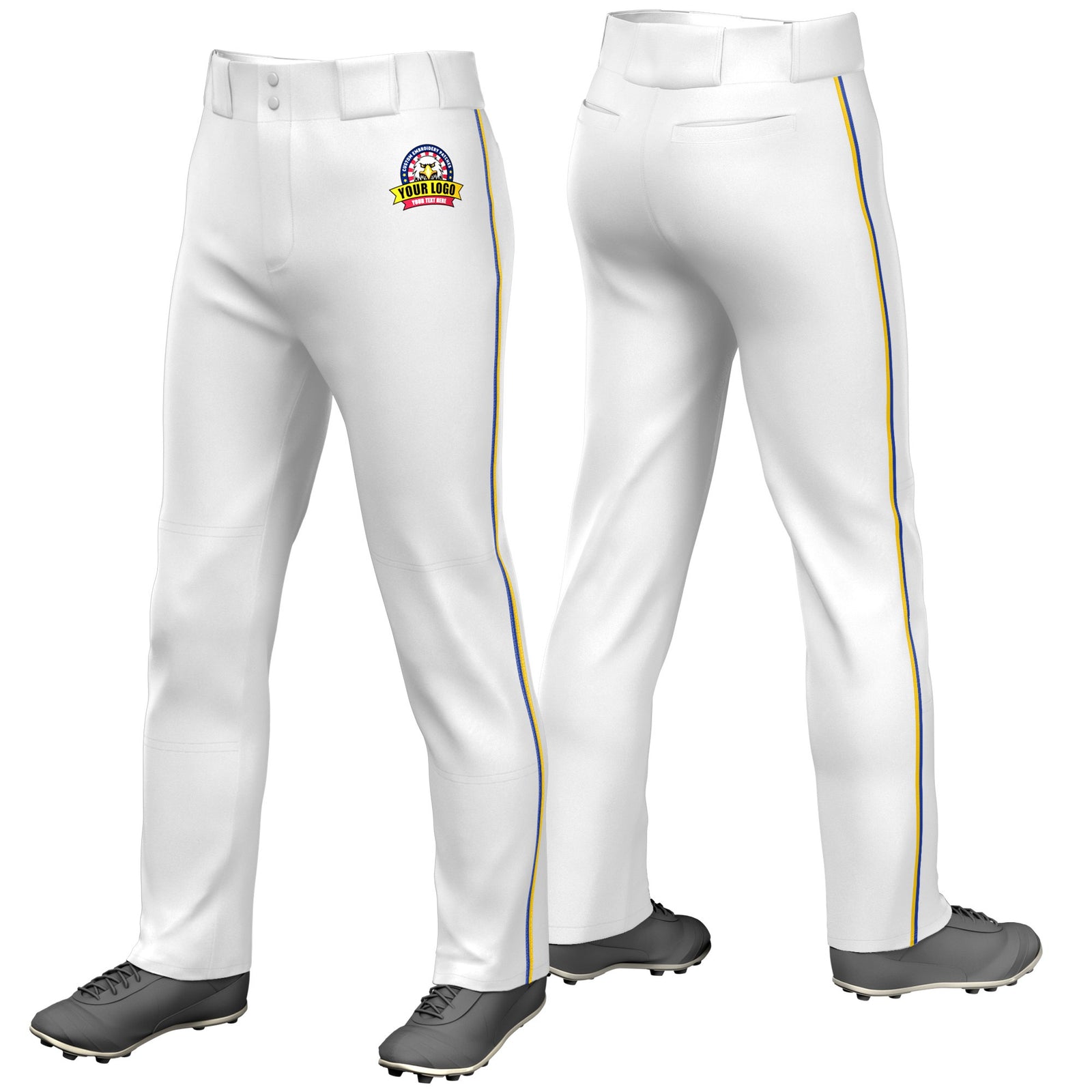 Custom White Royal Blue-Gold01 Classic Fit Stretch Practice Loose-fit Baseball