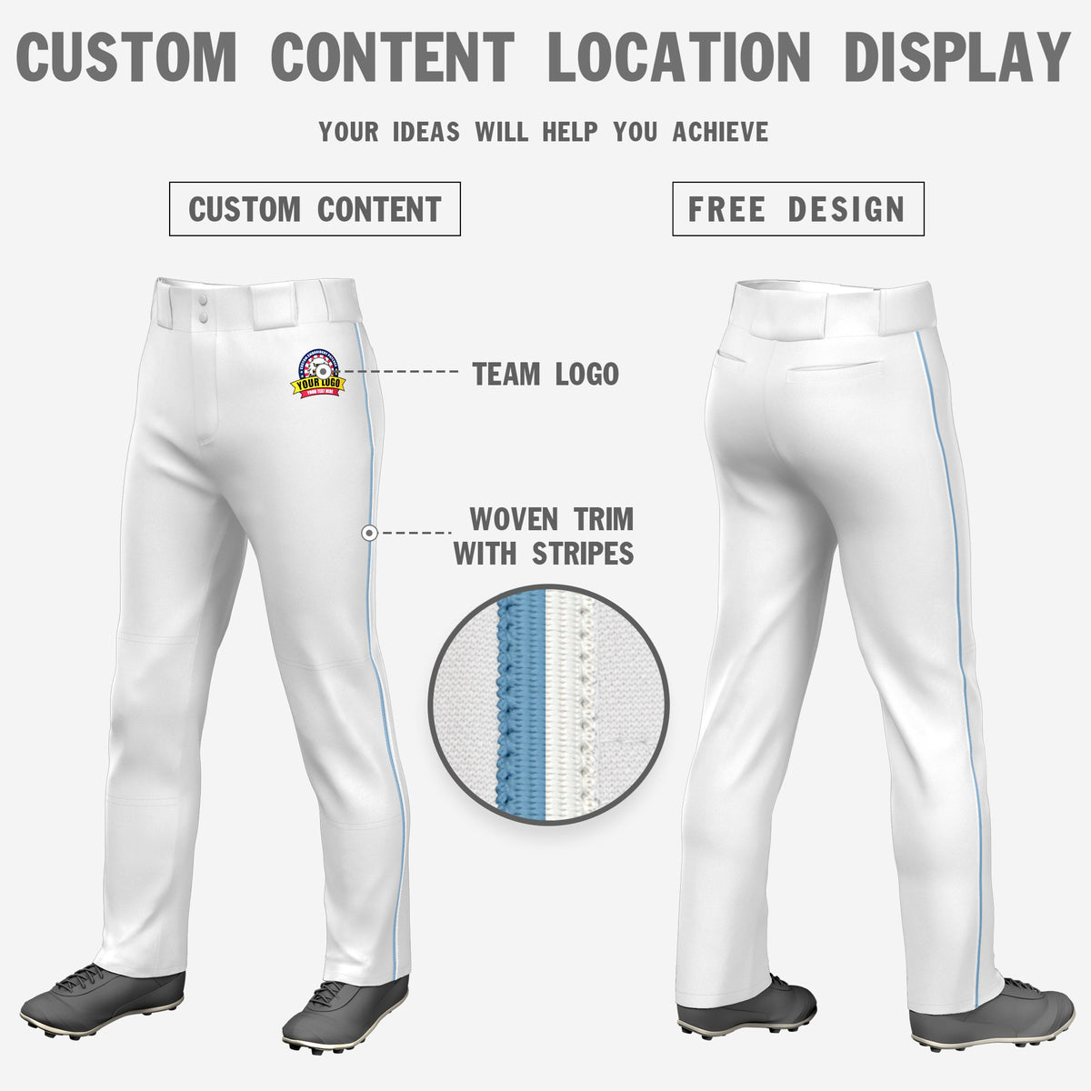 Custom White Light Blue-White Classic Fit Stretch Practice Loose-fit Baseball