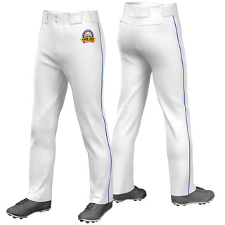 Pantalones de béisbol holgados, elásticos, de ajuste clásico, con ribetes en azul real y blanco, personalizados