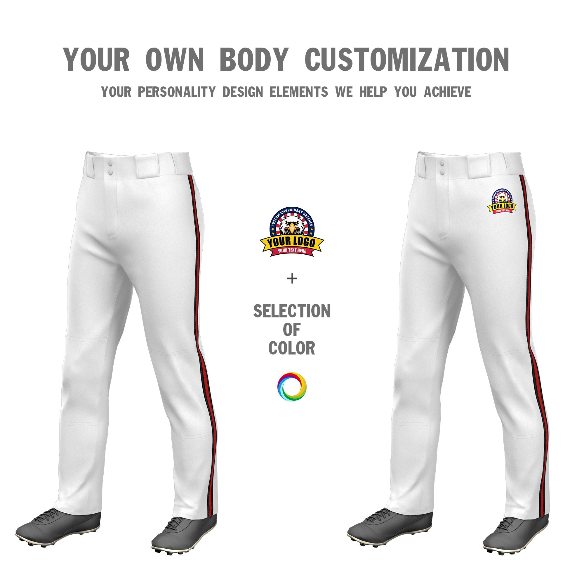 Custom White Black-Red-Black Classic Fit Stretch Practice Loose-fit Baseball Pants