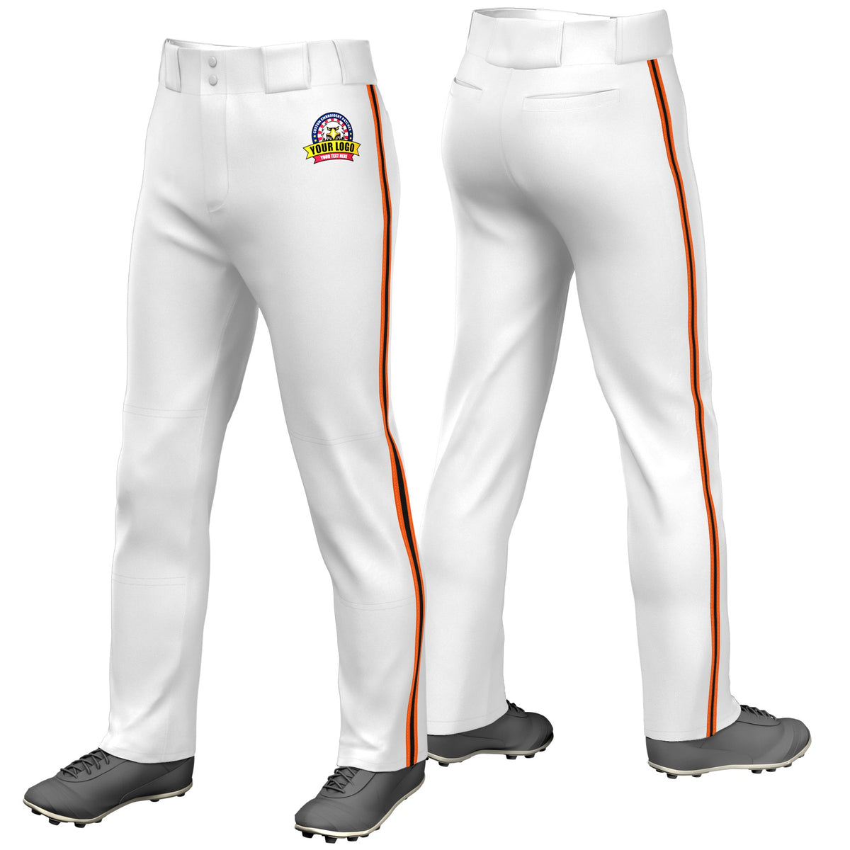Custom White Orange-Black-Orange Classic Fit Stretch Practice Loose-fit Baseball Pants