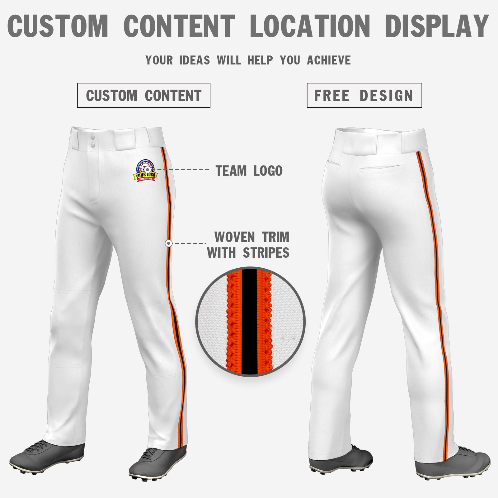 Custom White Orange-Black-Orange Classic Fit Stretch Practice Loose-fit Baseball Pants