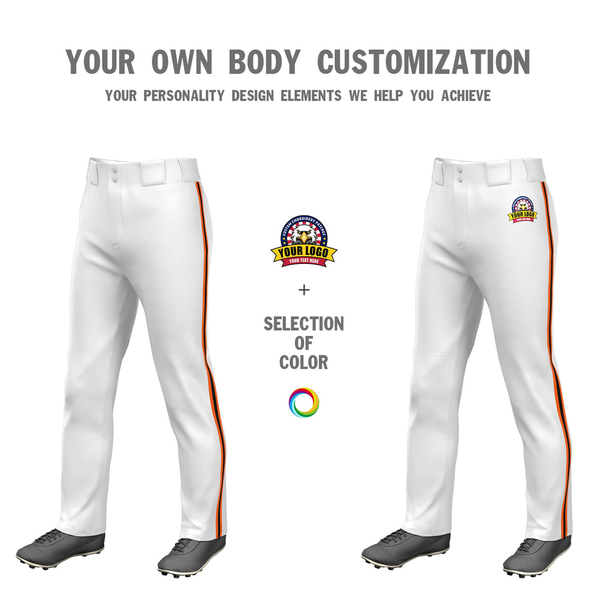 Custom White Orange-Black-Orange Classic Fit Stretch Practice Loose-fit Baseball Pants