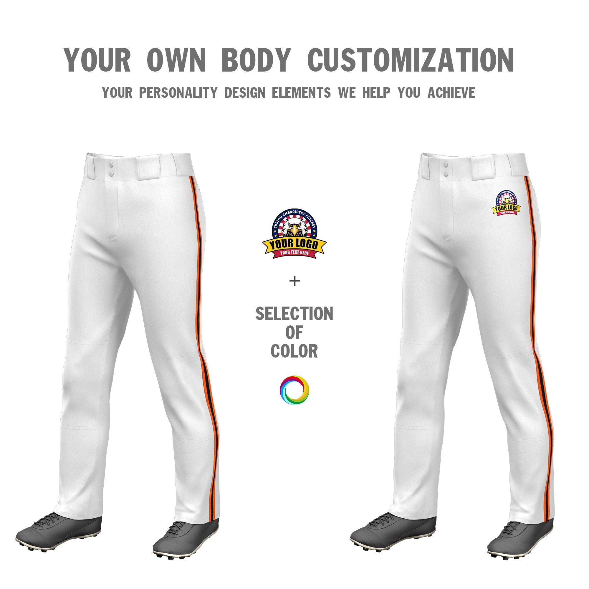 Custom White Orange-Black-Orange Classic Fit Stretch Practice Loose-fit Baseball Pants