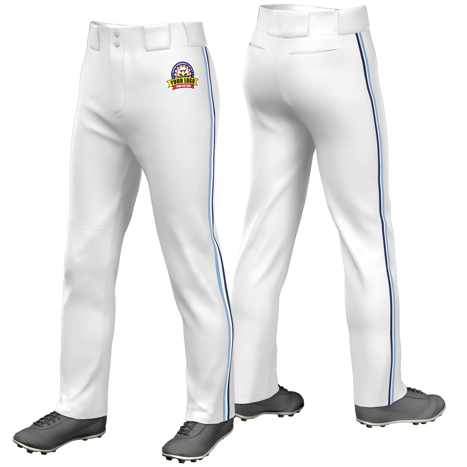 Custom White Light Blue-Black-Navy Classic Fit Stretch Practice Loose-fit Baseball Pants