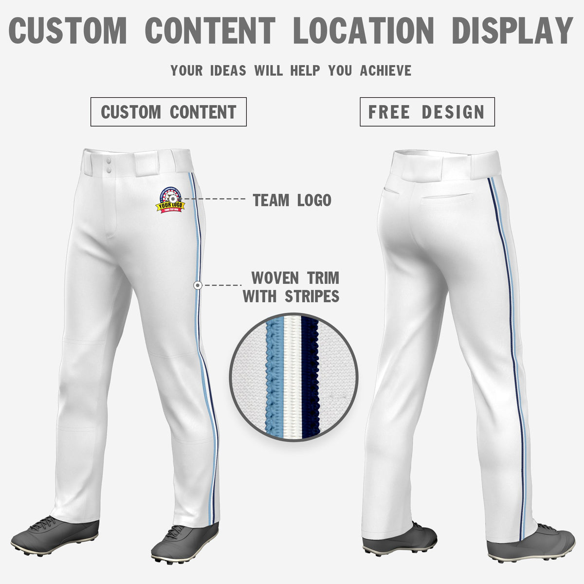 Custom White Light Blue-Black-Navy Classic Fit Stretch Practice Loose-fit Baseball Pants