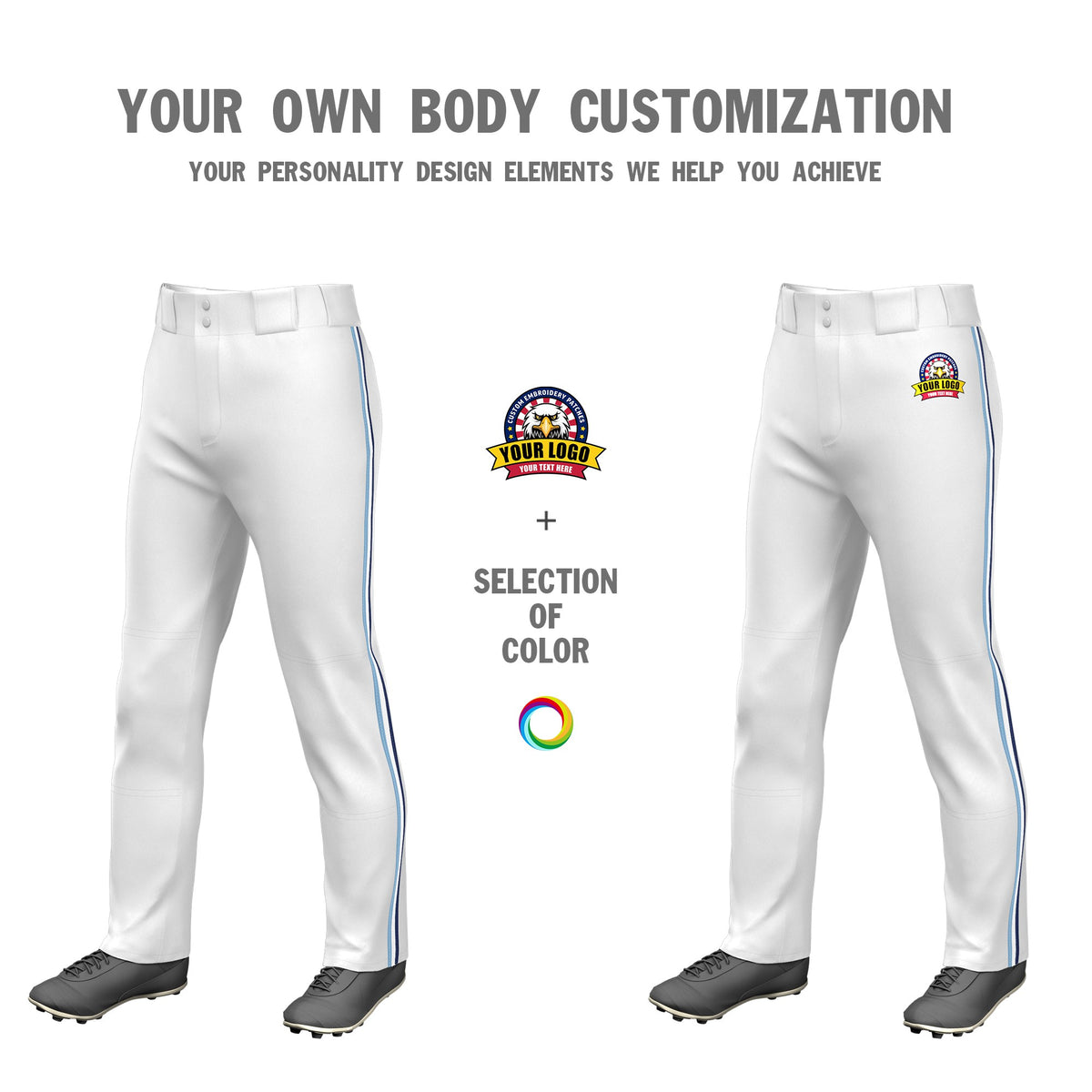 Custom White Light Blue-Black-Navy Classic Fit Stretch Practice Loose-fit Baseball Pants