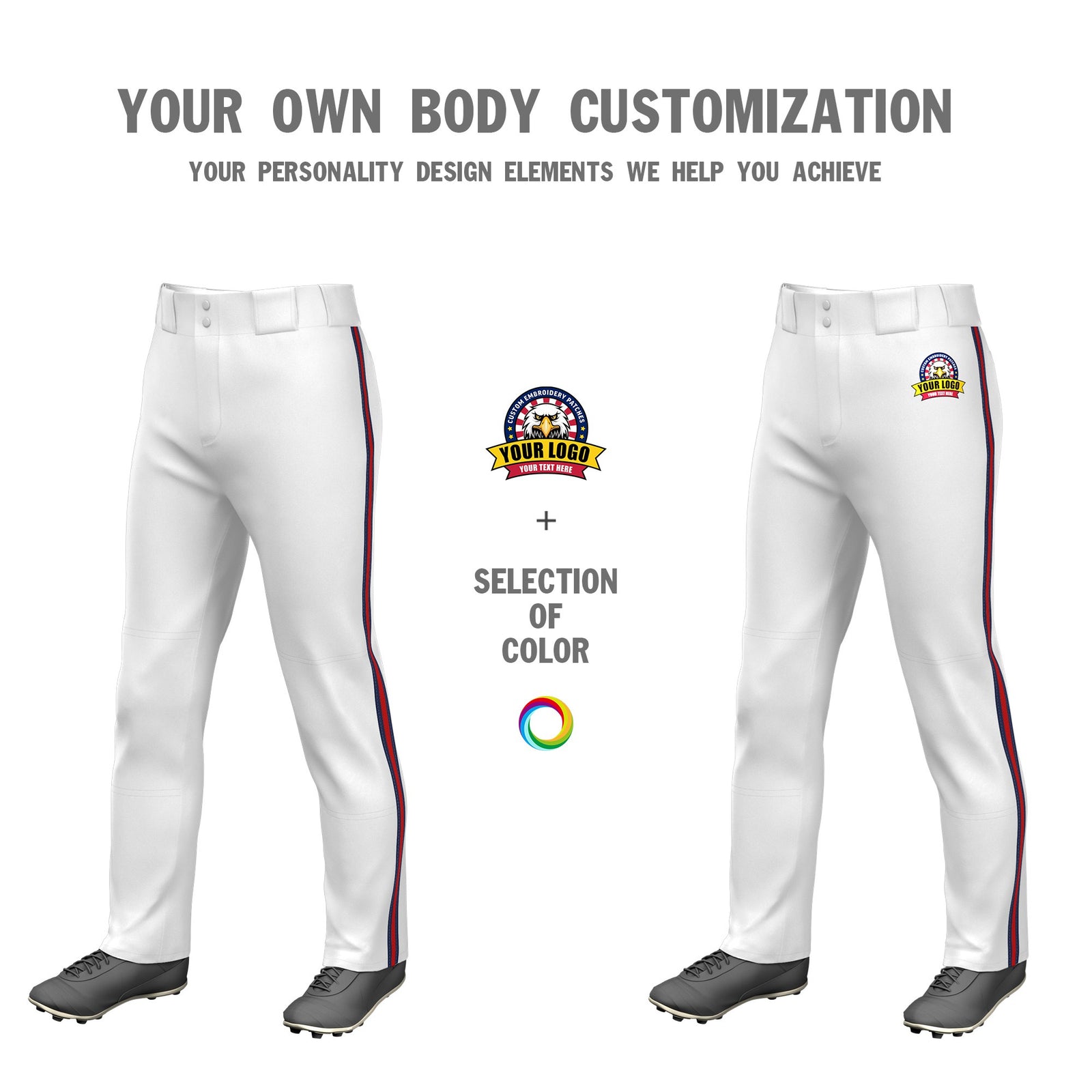 Custom White Navy-Red-Navy Classic Fit Stretch Practice Loose-fit Baseball Pants