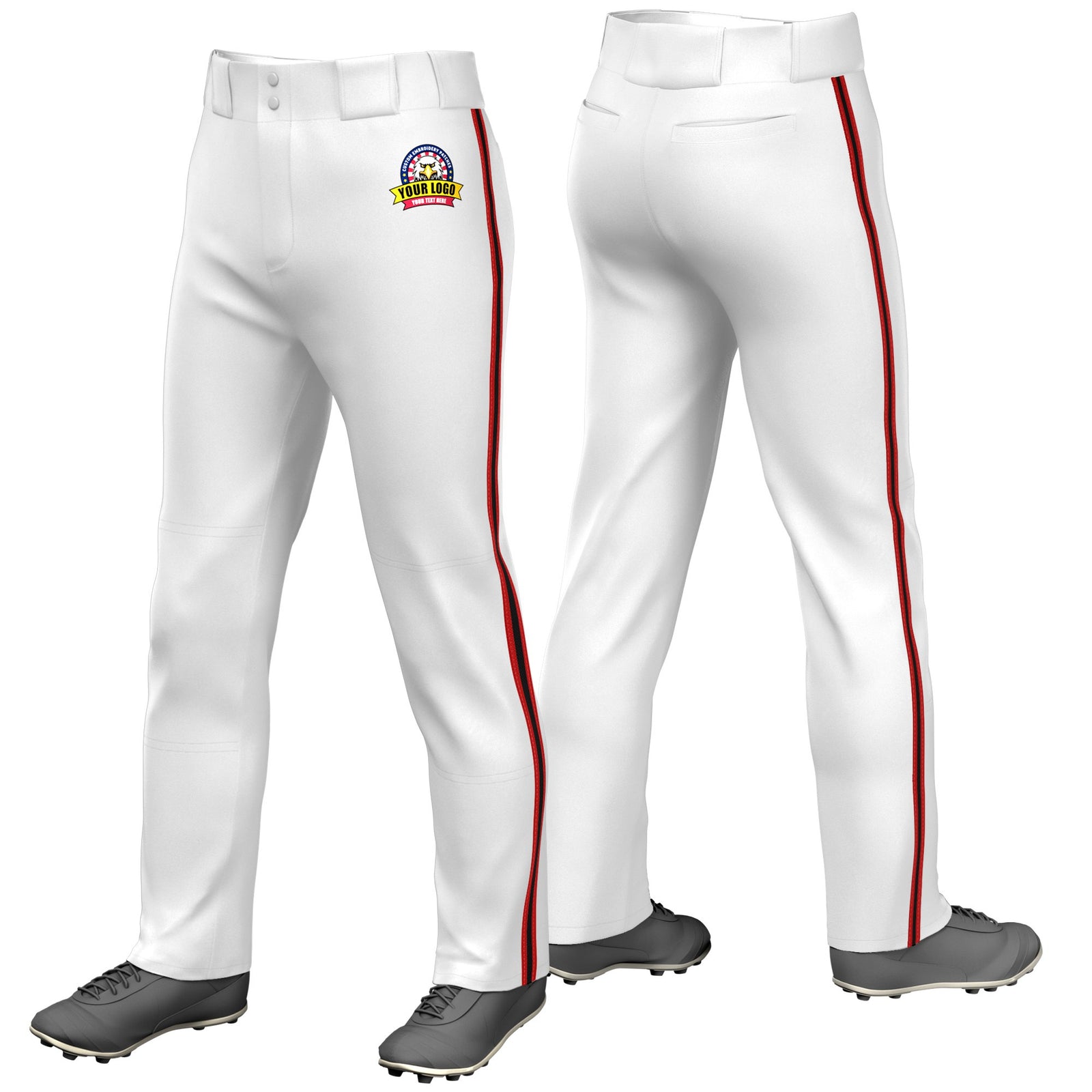 Custom White Red-Black-Red Classic Fit Stretch Practice Loose-fit Baseball Pants