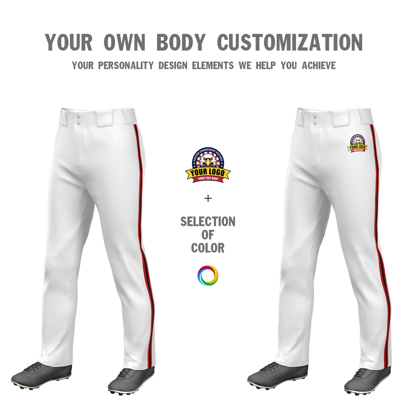 Custom White Red-Black-Red Classic Fit Stretch Practice Loose-fit Baseball Pants