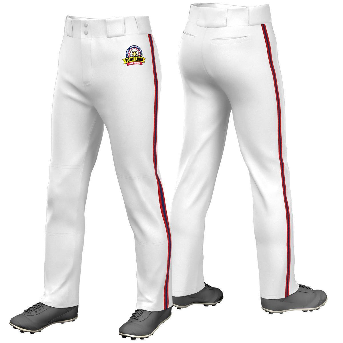 Custom White Red-Navy-Red Classic Fit Stretch Practice Loose-fit Baseball Pants