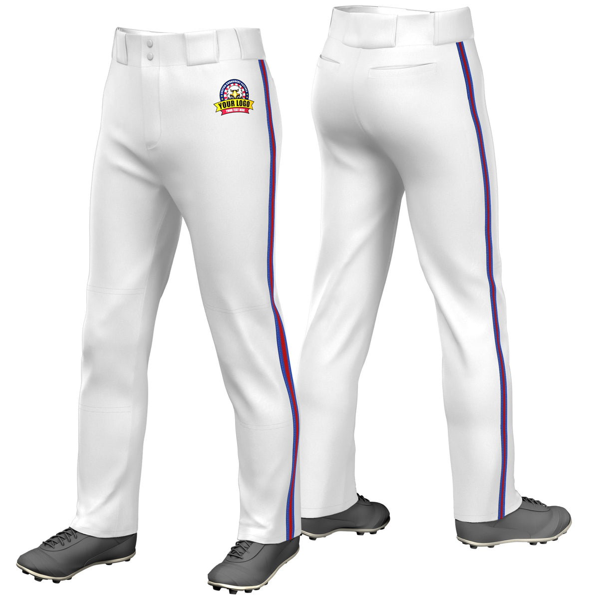 Custom White Royal Blue-Red-Royal Blue Classic Fit Stretch Practice Loose-fit Baseball Pants