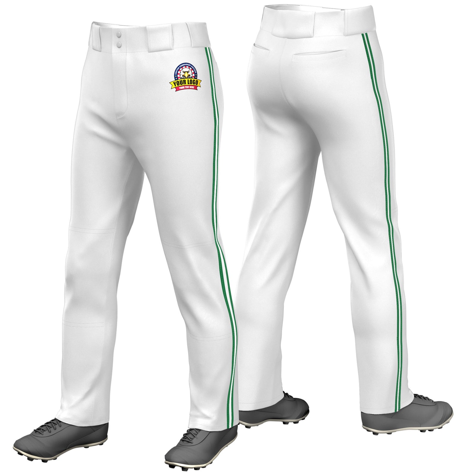 Custom White Kelly Green-White-Kelly Green Classic Fit Stretch Practice Loose-fit Baseball Pants