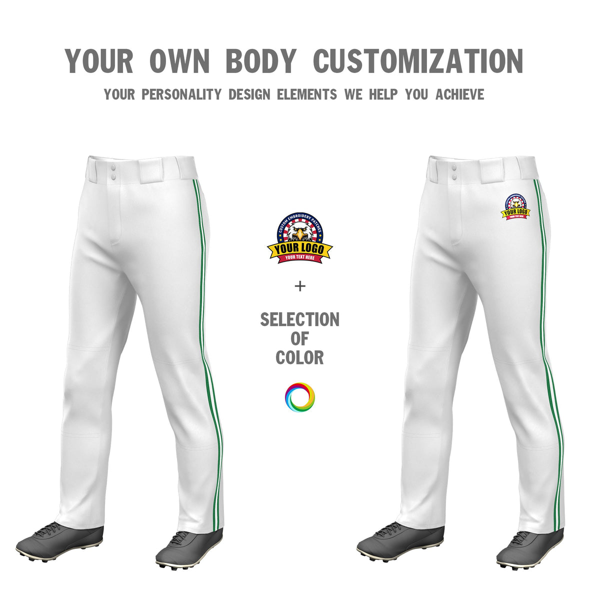 Custom White Kelly Green-White-Kelly Green Classic Fit Stretch Practice Loose-fit Baseball Pants
