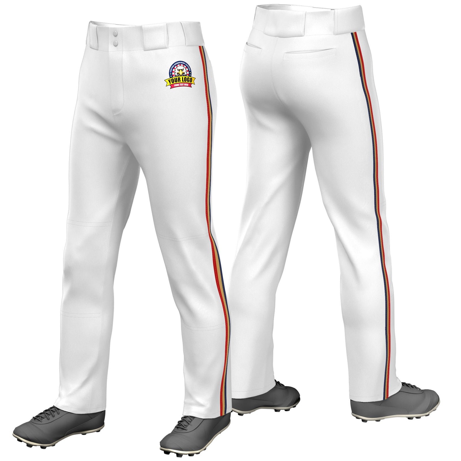 Custom White Navy-Gold-Red Classic Fit Stretch Practice Loose-fit Baseball Pants