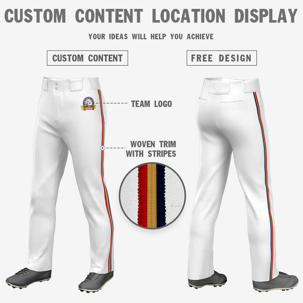 Custom White Navy-Gold-Red Classic Fit Stretch Practice Loose-fit Baseball Pants
