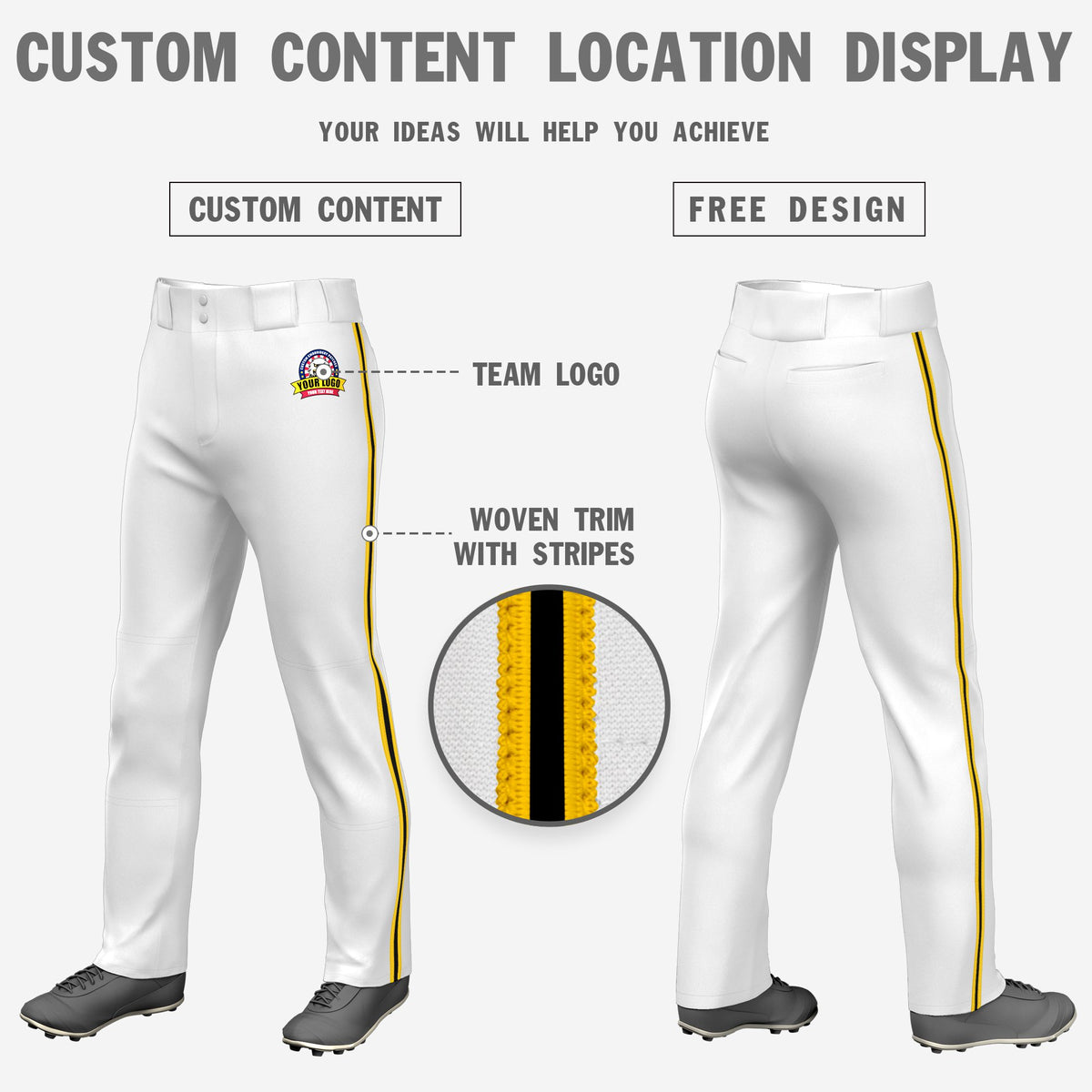Custom White Gold01-Black-Gold01 Classic Fit Stretch Practice Loose-fit Baseball Pants